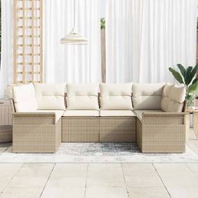 vidaXL Σετ Καναπέ Κήπου με μαξιλάρι 6 pcs Μπεζ Πολυ ράταν