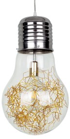 LAMP 00808 Μοντέρνο Κρεμαστό Φωτιστικό Οροφής Μονόφωτο Ασημί Νίκελ Βάση και Χρυσό Ντουί