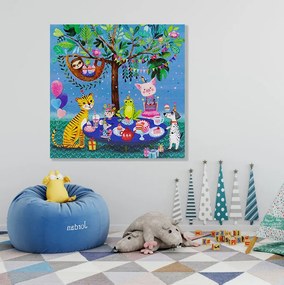 Παιδικός πίνακας σε καμβά φλοράλ με ζώα KNV0444 125cm x 125cm Μόνο για παραλαβή από το κατάστημα