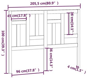 vidaXL Κεφαλάρι κρεβατιού Γκρι 205,5x4x100 εκ. από Μασίφ Ξύλο Πεύκου