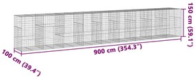 Συρματοκιβώτιο με Κάλυμμα 900x100x150εκ από Γαλβανισμένο Χάλυβα - Ασήμι