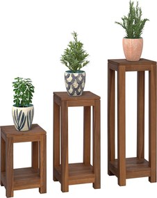 vidaXL Βάση φυτών 3 τεμ. Φυσικό 25 x 25 x 80 cm Στερεό Ξύλο Τίκ