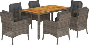 vidaXL Σετ Τραπεζαρίας Κήπου 7 τεμ. Γκρι Συνθ. Ρατάν με Μαξιλάρια