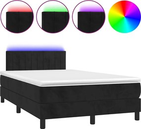 vidaXL Κρεβάτι Boxspring με Στρώμα &amp; LED Μαύρο 120x190 εκ. Βελούδινο