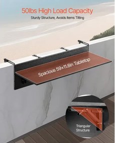 VEVOR Balcony Hanging Table 12 x 48 in Patio Railing Bar Table Foldable