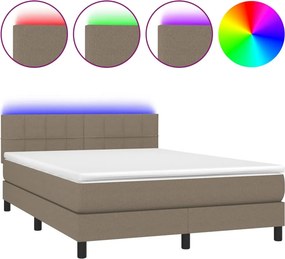 vidaXL Κρεβάτι Boxspring με Στρώμα &amp; LED Taupe 140x190 εκ. Υφασμάτινο