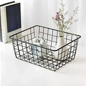 Μεταλλικό Καλάθι Αποθήκευσης 29x12x14cm Άσπρο ή Μαύρο - Μαύρο