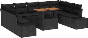 vidaXL Σετ Καναπέ Κήπου με αποθήκευση 10 pcs Μαύρο Πολυ ράταν