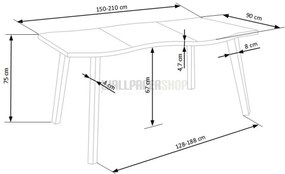 Jackson Ανοιγόμενη Τραπεζαρία Καφέ / Μαύρο 150-210x90x75