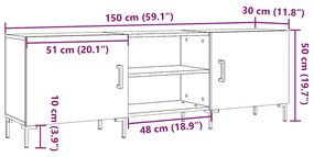 Έπιπλο Τηλεόρασης Δρυς τεχνίτης 150x30x50 εκ. Επεξ. Ξύλο - Καφέ