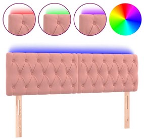 vidaXL Κεφαλάρι Κρεβατιού LED Ροζ 160x7x78/88 εκ. Βελούδινο
