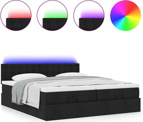 vidaXL Οθωμανικό κρεβάτι με στρώματα &amp; LEDs Μαύρο 200x200cm ύφασμα
