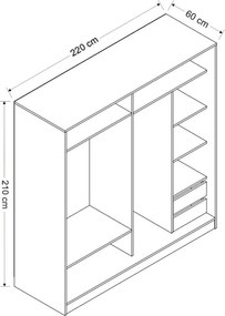 Διφυλλη Ντουλαπα Συρομενη Χρυσο KALEO 60x220x210