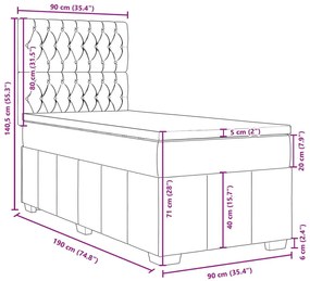 Κρεβάτι Boxspring με Στρώμα Ανοιχτό Γκρι 90x190 εκ. Υφασμάτινο - Γκρι