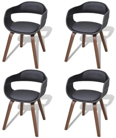 Καρέκλες Τραπεζαρίας 4 τεμ. Μαύρες Λυγισμ. Ξύλο/Συνθετικό Δέρμα