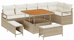 vidaXL Σετ Καναπέ Κήπου με μαξιλάρι 9 pcs Μπεζ Πολυ ράταν