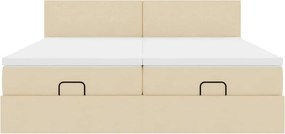 vidaXL Οθωμανικό Κρεβάτι με Στρώματα Κρέμα 160x200cm Ύφασμα