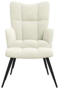 vidaXL Πολυθρόνα Relax Λευκό Κρεμ Βελούδινη με Σκαμπό