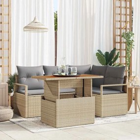vidaXL Σετ Καναπέ Κήπου 5 Τεμαχίων με Μαξιλάρια Μπεζ Πλεκτό Ράτταν