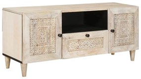 vidaXL Ντουλάπι TV με συρτάρι Λευκό 105 x 33 x 46 εκ Μασίφ ξύλο μάνγκο