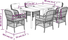 vidaXL Σετ Τραπεζαρίας Κήπου 7 τεμ. Γκρι Συνθ. Ρατάν με Μαξιλάρια