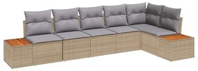 vidaXL Σετ Καναπέ Κήπου με μαξιλάρι 6 pcs Μπεζ Πολυ ράταν