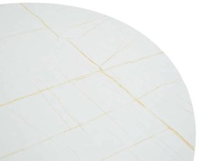 Τραπέζι Xuson pakoworld mdf σε λευκό όψης μαρμάρου με πόδι μαύρο μέταλλο Φ120x75εκ