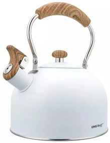 Τσαγιέρα με σφυρίχτρα Kinghoff KH 1860, 2.5 l, Επαγωγή, Ξύλινη λαβή, Λευκό