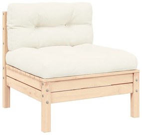 vidaXL Καναπές Κήπου Μεσαίος από Μασίφ Ξύλο Πεύκου με Κρεμ Μαξιλάρια