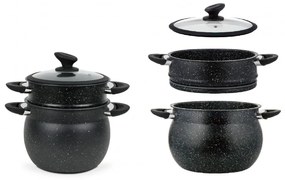 Ατμομάγειρας Royalty Line RL-CP6LM, 20 cm, 6 λίτρα, 3 τεμάχια, μαρμάρινο φινίρισμα, επαγωγή, Μαύρο