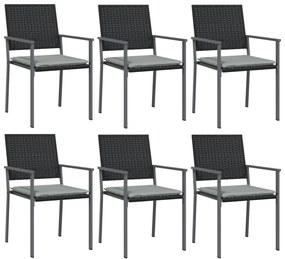 vidaXL Καρέκλες Κήπου 6 τεμ. Μαύρο 54x62,5x89 εκ Συνθ. Ρατάν&Μαξιλάρια