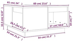 Τραπεζάκι Σαλονιού 60x61x32,5 εκ. από Μασίφ Ξύλο Πεύκου - Καφέ