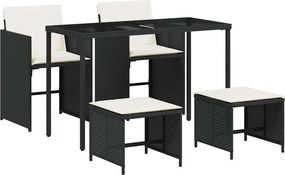 vidaXL Σετ Τραπεζαρίας Κήπου 5 Τεμαχίων Μαύρο Συνθ. Ρατάν με Μαξιλάρια