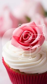 Intra Συλλεκτικό Ξύλινο Παζλ Plywood  4mm - Διακοσμημένο Cupcake με ροζ τριαντάφυλλο και λουλούδια Σε Ξύλινο Κουτί - Διαστάσεις: 10x10 cm – 25 κομμάτια