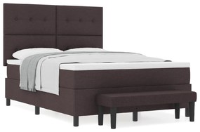 vidaXL Box Spring Bed με Στρώμα & Πάγκο Σκούρο Καφέ 140x190 εκ Ύφασμα