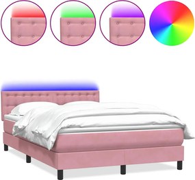 vidaXL Κρεβάτι Boxspring με Στρώμα &amp; LED Ροζ 140x210 εκ. Βελούδινο