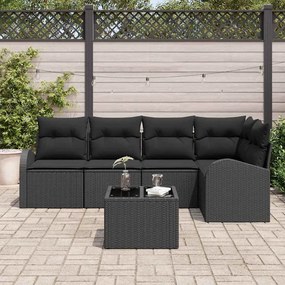 vidaXL Σετ Καναπέ Κήπου με μαξιλάρι 6 pcs Μαύρο Πολυ ράταν