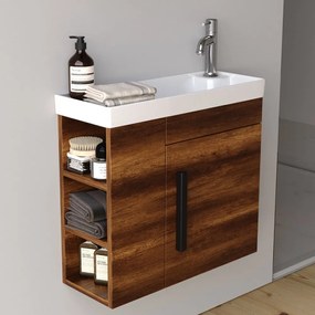 Έπιπλο Μπάνιου Πάγκος Με Νιπτήρα Sahra 60 S3BSAH060BAR 60x22x55cm Brown-White Πορσελάνη,Mdf