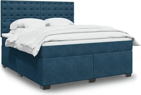 vidaXL Κρεβάτι Boxspring με Στρώμα Μπλε 180x200 εκ. Βελούδινο