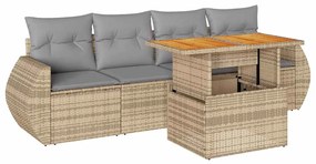 vidaXL Σετ Καναπέ Κήπου 5 τεμ. Μπεζ Συνθετικό Ρατάν με Μαξιλάρι