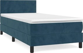 vidaXL Κρεβάτι Boxspring με Στρώμα Σκούρο Μπλε 90x200 εκ. Βελούδινο