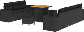 vidaXL Σετ Καναπέ Κήπου με μαξιλάρι 10 pcs Μαύρο Πολυ Ρατάν