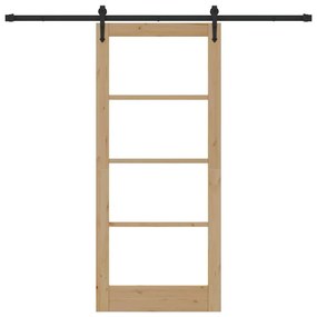 vidaXL Συρόμενη Πόρτα Χειροκίνητος Καφέ 86 x 198.5 cm Ξύλο και μέταλλο