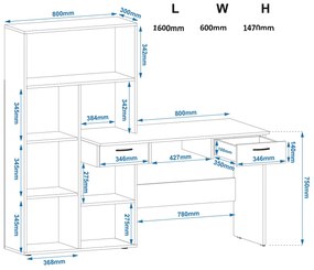 Γραφείο με Βιβλιοθήκη Ρουστίκ TORNADO 160x60x147