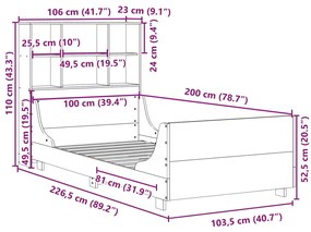 Κρεβάτι Βιβλιοθήκη Χωρίς Στρώμα Καφέ 100x200 εκ Μασίφ Πεύκο - Καφέ