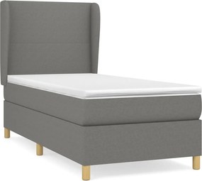 vidaXL Κρεβάτι Boxspring με Στρώμα Σκούρο Γκρι 90x200 εκ. Υφασμάτινο