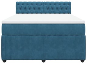 Κρεβάτι Boxspring με Στρώμα Μπλε 140x190 εκ. Βελούδινο - Μπλε