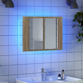 vidaXL Ντουλάπι Μπάνιου με Καθρέφτη &amp; LED Sonoma Δρυς Ακρυλικός