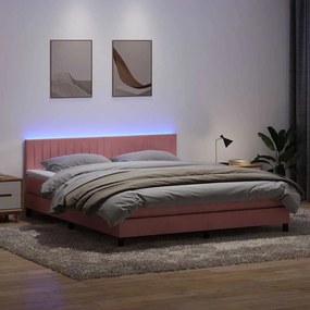 Κρεβάτι Boxspring με Στρώμα Ροζ 180x210 εκ. Βελούδινο - Ροζ