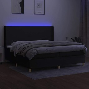 vidaXL Κρεβάτι Boxspring με Στρώμα &amp; LED Μαύρο 200x200 εκ. Υφασμάτινο
